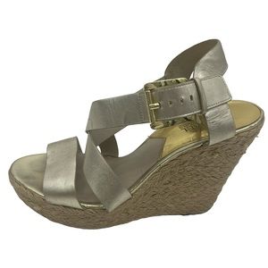 Michael Kors Gold Wedge High Heel Sandals Shoes Womens Size 9